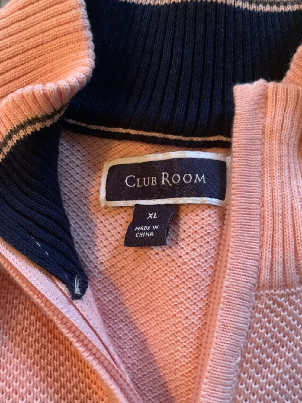 Club Room Men's Quarter Zip Striped Sweater in Pink and Navy, size XL NWOT - Picture 3 of 4